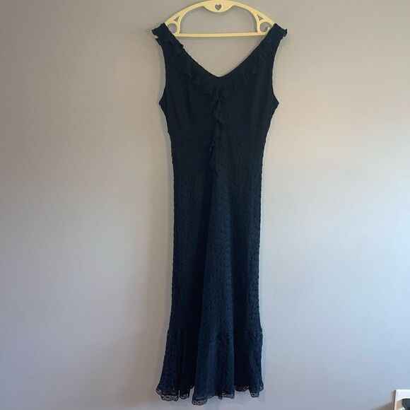 Vintage Jonathan Martin Studio Silk Eyelet Sleeveless Ruffle Flounce Dress Black - Picture 3 of 13